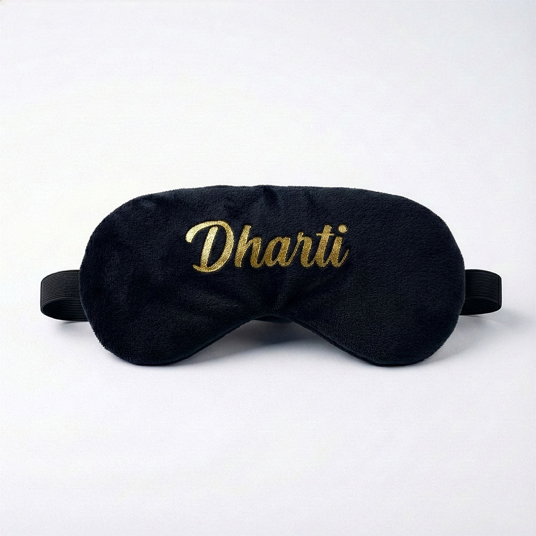 Black sleep mask with &