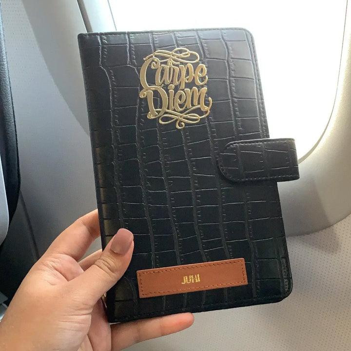 Black crocodile-patterned travel organiser wallet with &