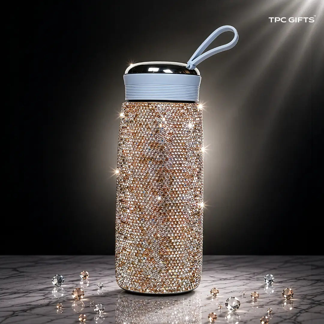 Aura Bling Crystal Bottle – Premium Rhinestone Tumbler with Carry Loop, 400ml