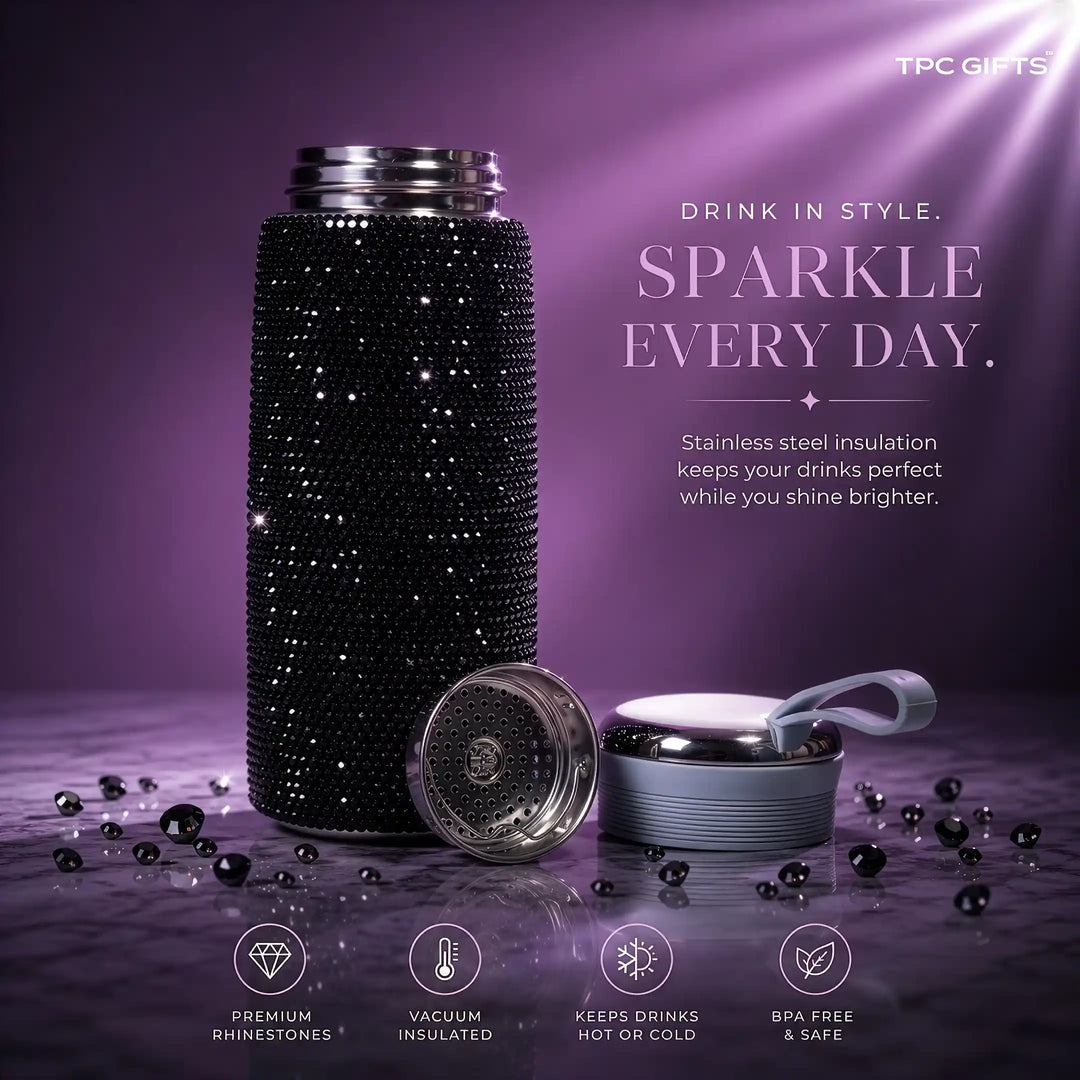 Aura Bling Crystal Bottle – Premium Rhinestone Tumbler with Carry Loop, 400ml