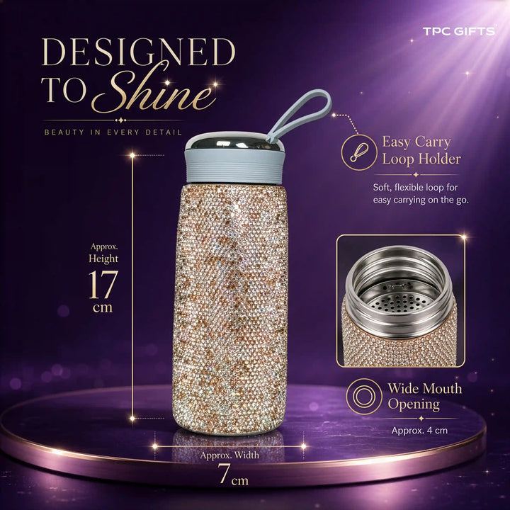 Aura Bling Crystal Bottle – Premium Rhinestone Tumbler with Carry Loop, 400ml