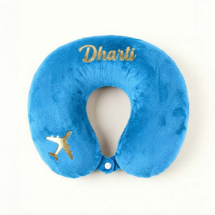 Blue travel neck pillow with &