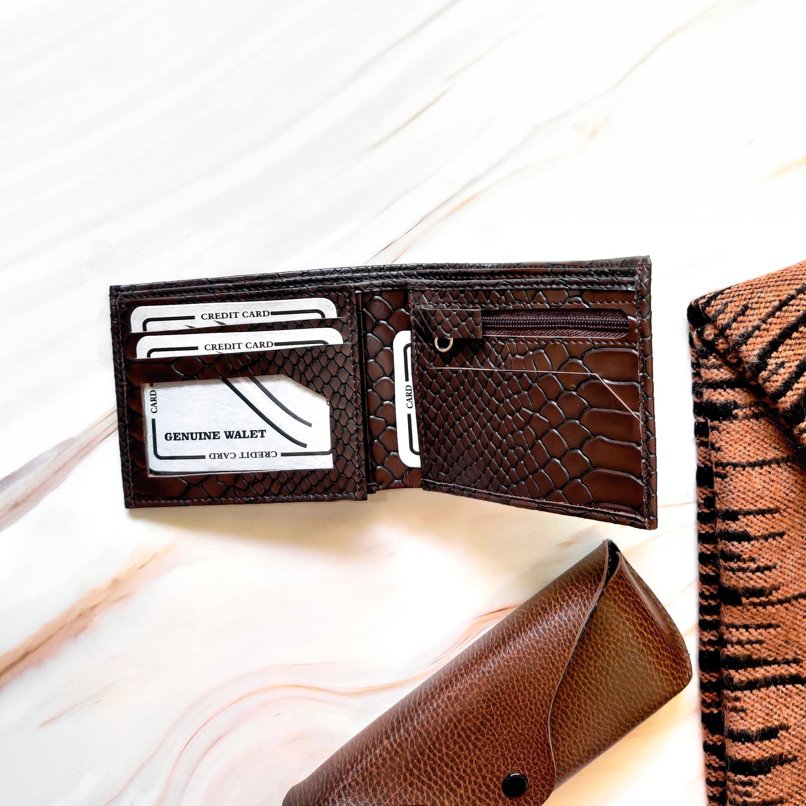 Personalized Men’s Textured Dark Brown Wallet with Free Charm by TPC Gifts