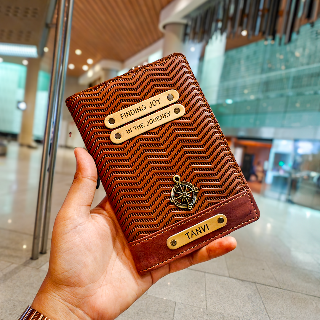 Personalized Passport Cover - Ziggy Genuine Leather Light Brown