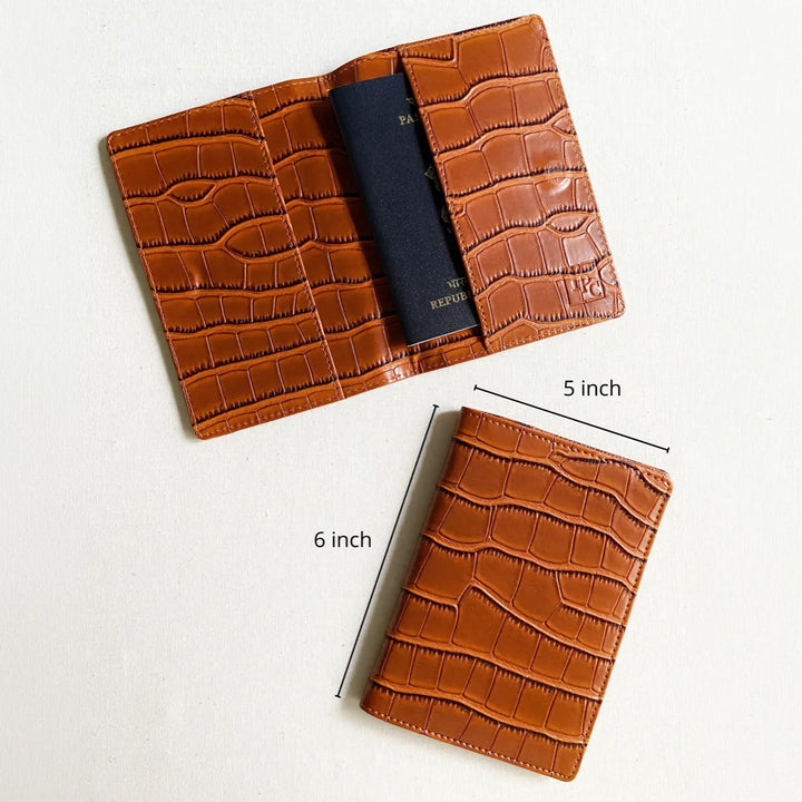 Personalised Tan Brown Croc Passport Cover