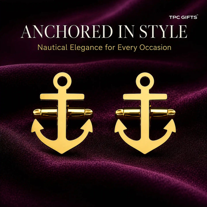 Anchor Cufflinks Gold – Nautical Cufflinks for Men in Mirror-Polished Brass | Set of 2 with Gift Box