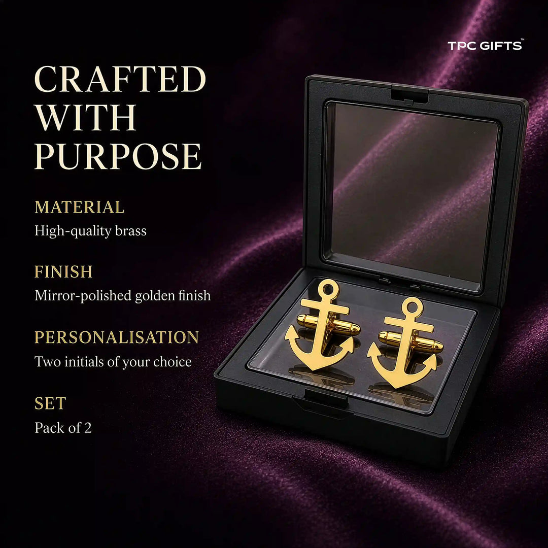 Anchor Cufflinks Gold – Nautical Cufflinks for Men in Mirror-Polished Brass | Set of 2 with Gift Box