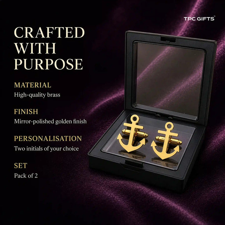 Anchor Cufflinks Gold – Nautical Cufflinks for Men in Mirror-Polished Brass | Set of 2 with Gift Box