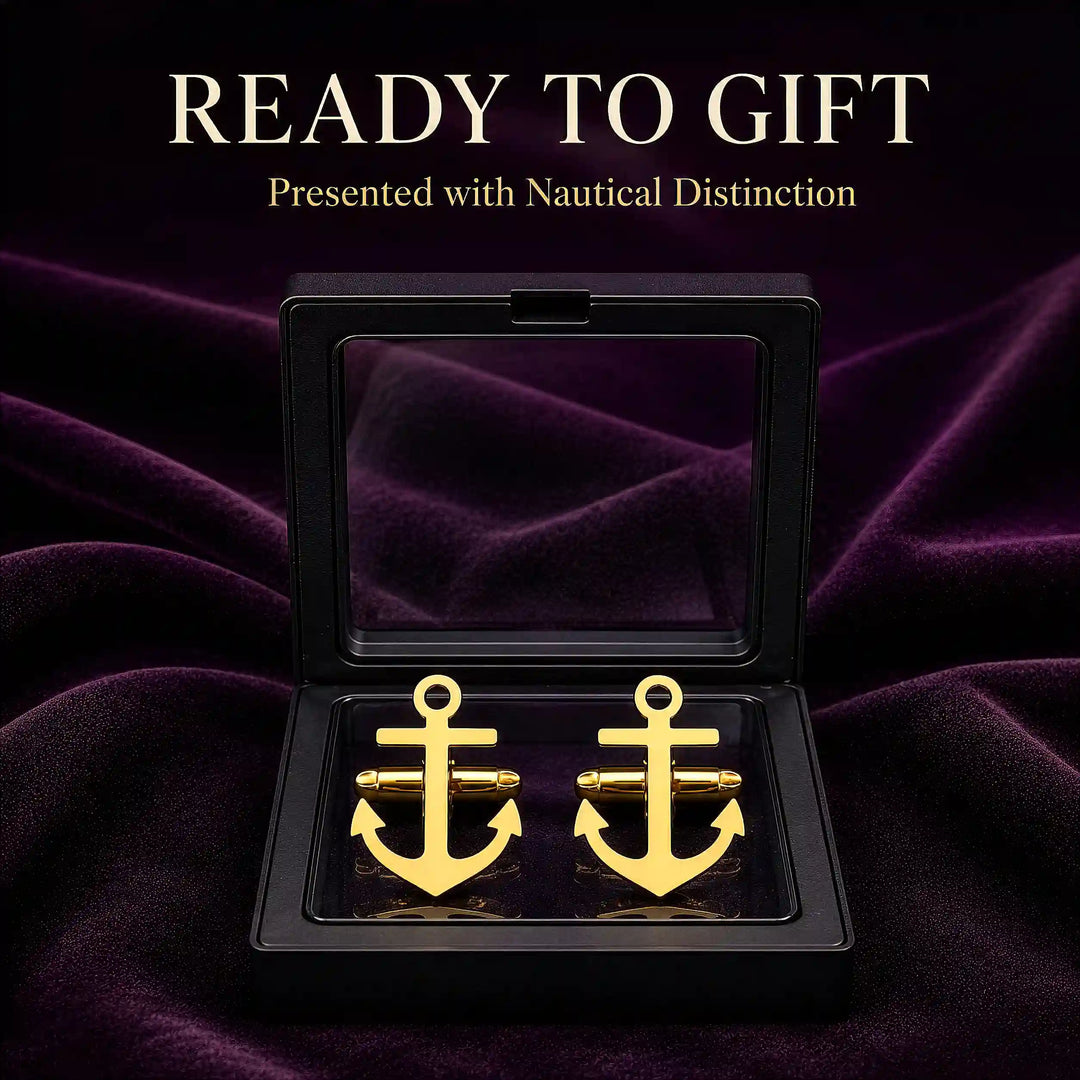 Anchor Cufflinks Gold – Nautical Cufflinks for Men in Mirror-Polished Brass | Set of 2 with Gift Box