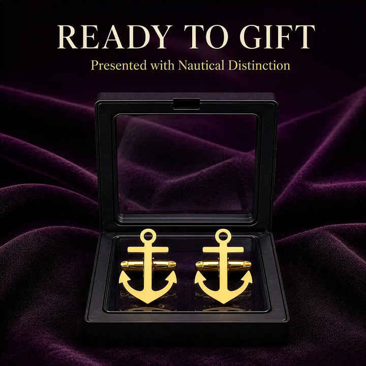 Anchor Cufflinks Gold – Nautical Cufflinks for Men in Mirror-Polished Brass | Set of 2 with Gift Box