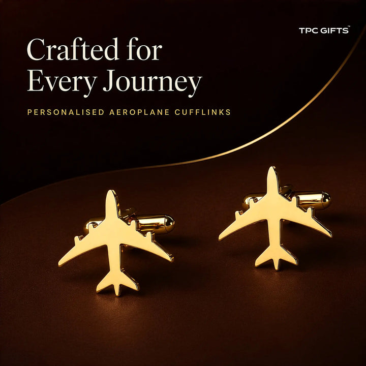 Aeroplane Cufflinks Gold – Mirror-Polished Brass Aviation Cufflinks for Men | Set of 2 with Gift Box