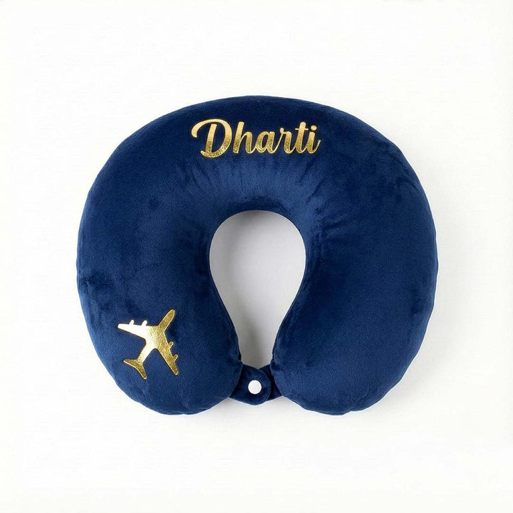 Navy blue travel neck pillow with &