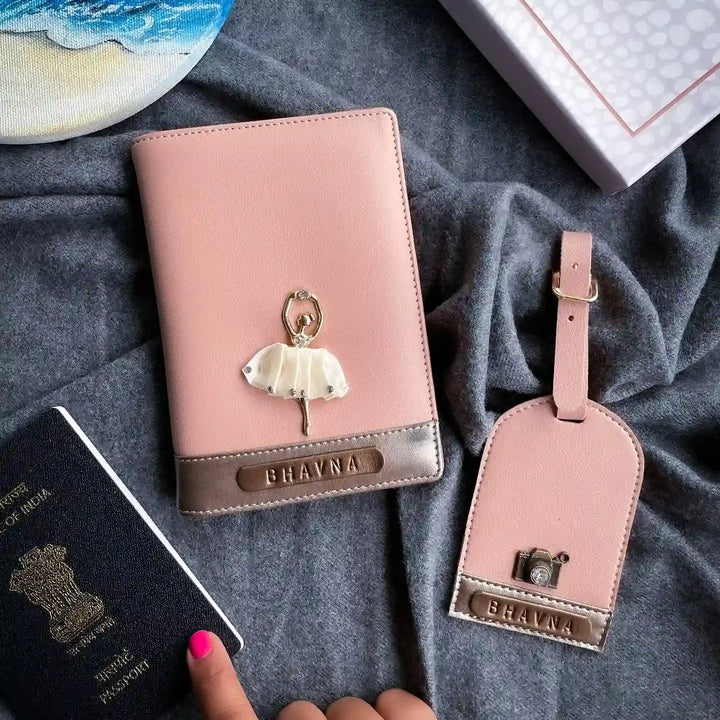 Personalised Passport Cover &amp; Luggage Set - Pink and Rose Gold
