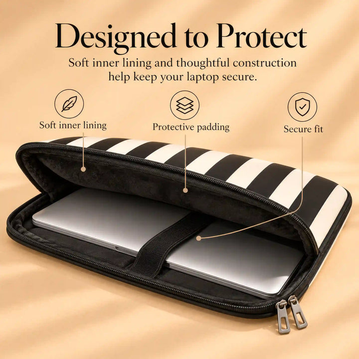 Soft inner lining, protective padding and secure fit inside the laptop sleeve