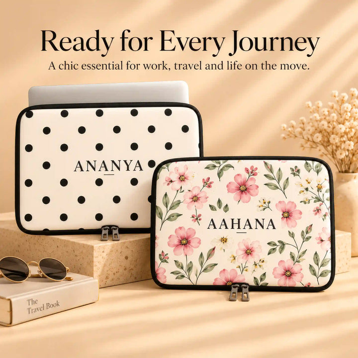 Polka dot and floral personalised laptop sleeves for work and travel