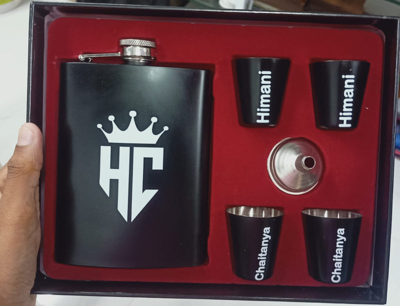 Customised Hip Flask Set With Shot Glasses