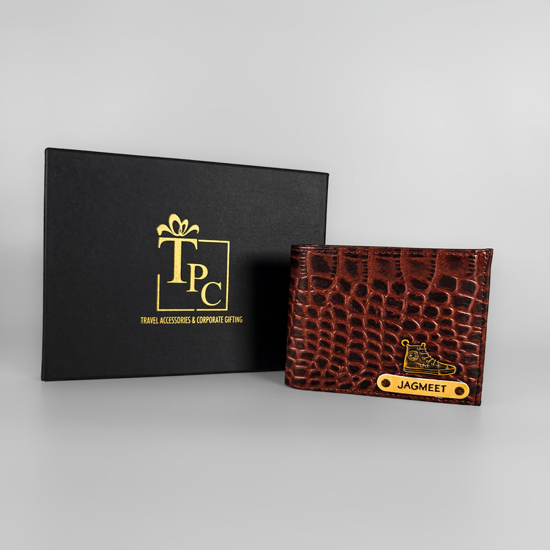 Personalized Dark Brown Gator Texture Leather Men&