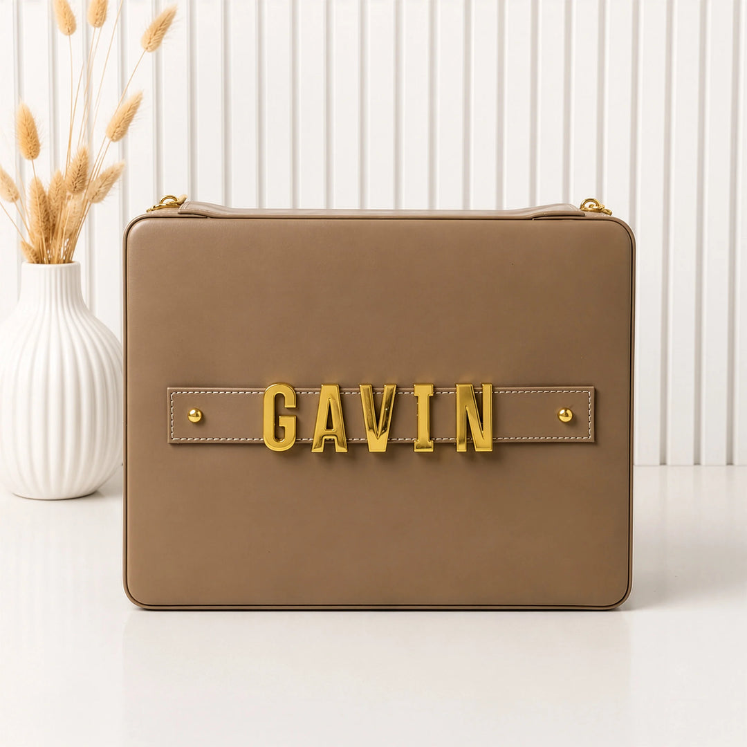 The Letter Watch Organiser – Personalised 8-Slot Watch Box with Gold Letters, Vegan Leather &amp; Suede