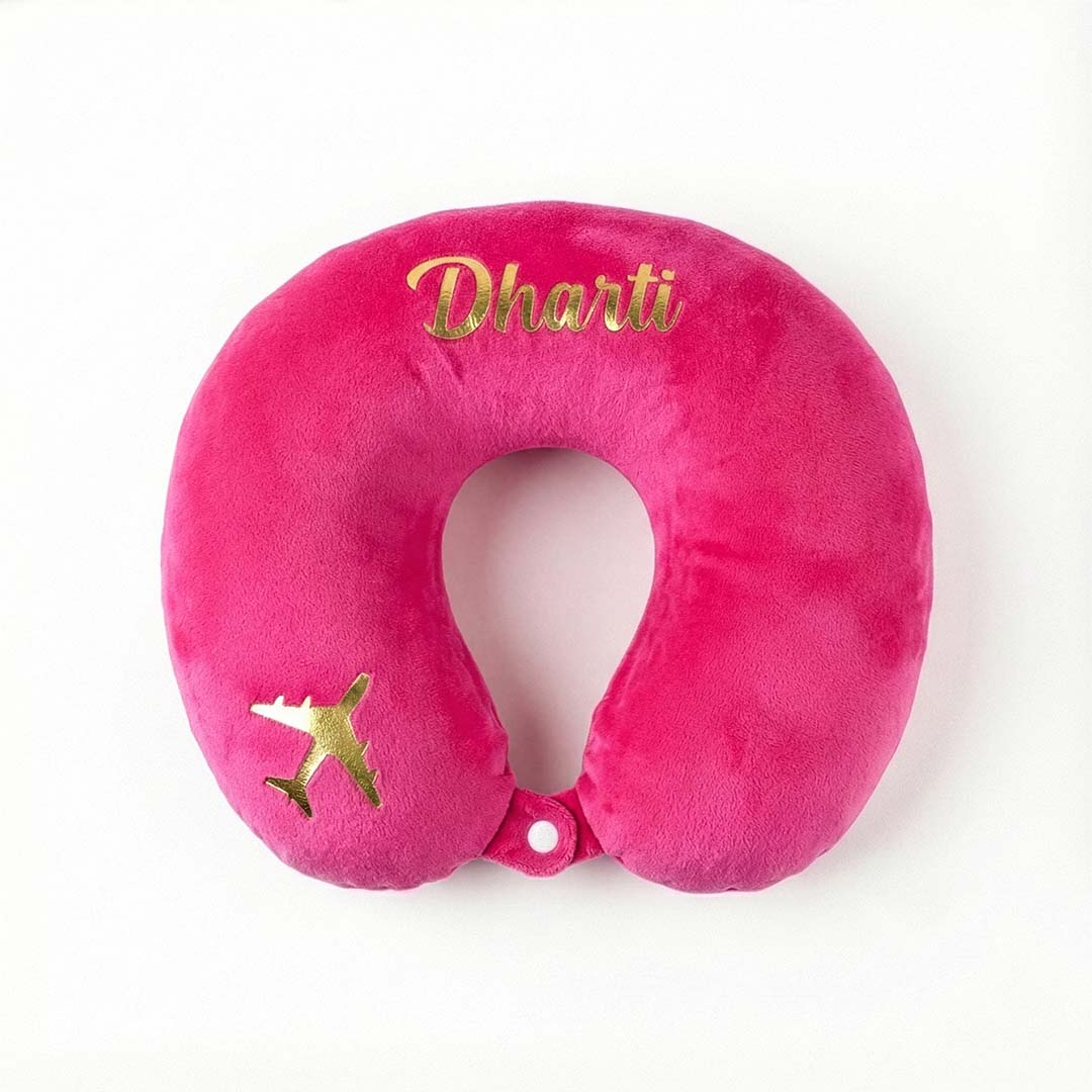 Pink travel neck pillow with &