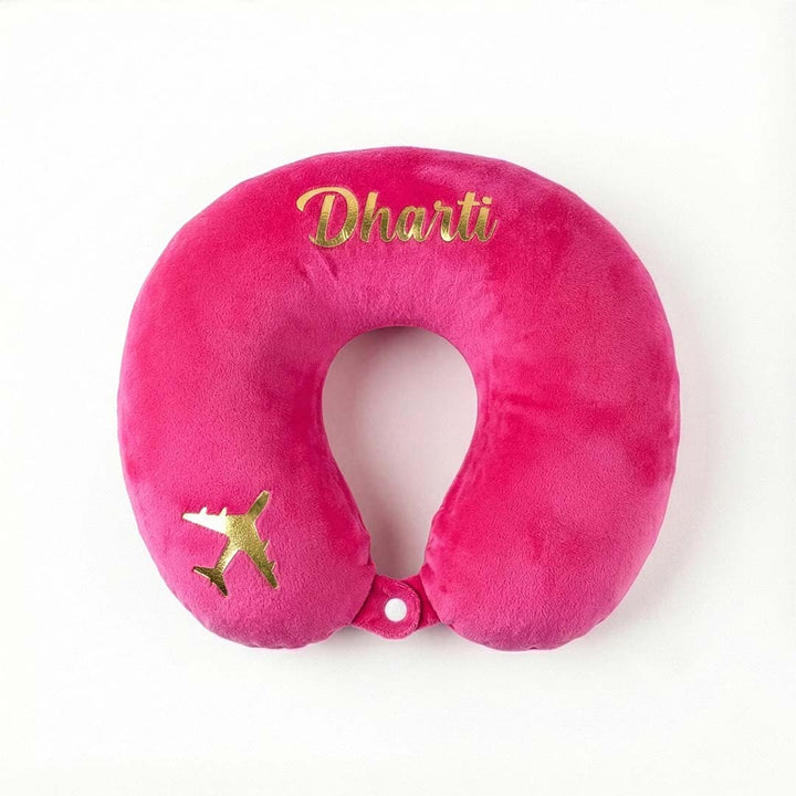 Pink travel neck pillow with &