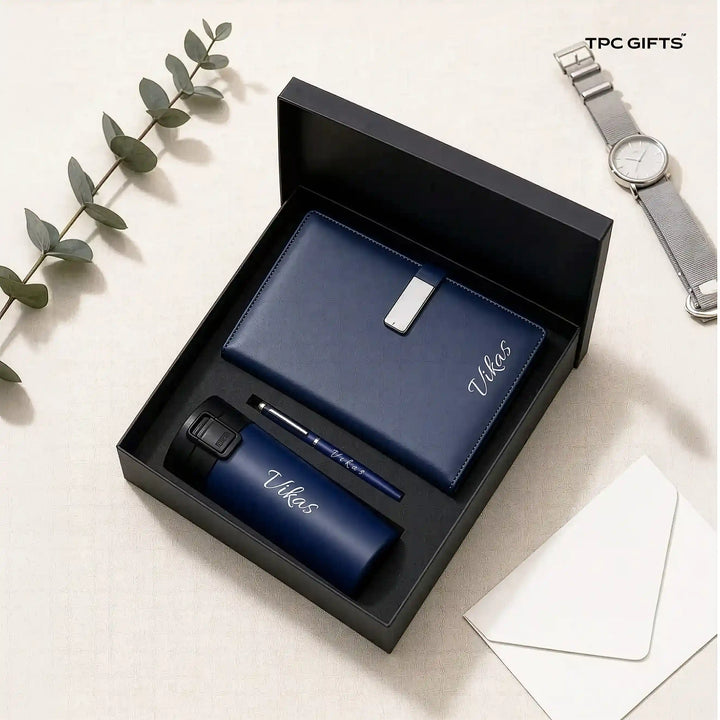 The Navy Set – Personalised 3-in-1 Diary, Bottle &amp; Pen Gift Set