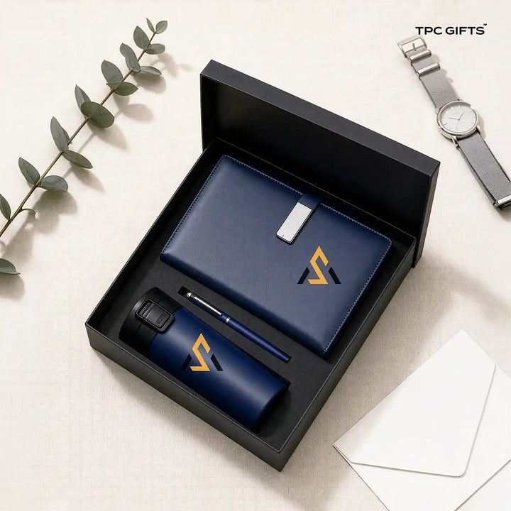 The Navy Set – Personalised 3-in-1 Diary, Bottle &amp; Pen Gift Set