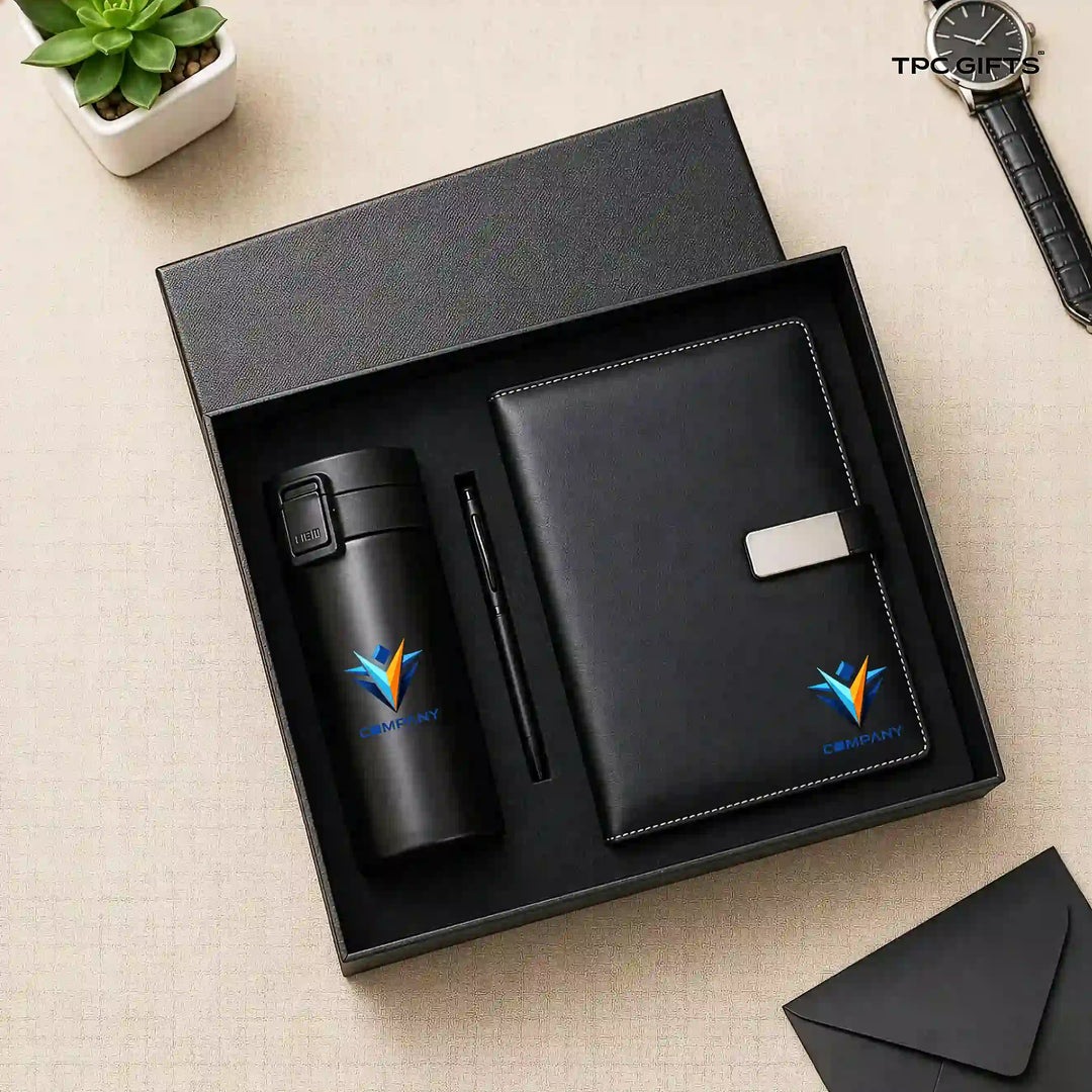 The Black Set – Personalised 3-in-1 Diary, Bottle &amp; Pen Gift Set