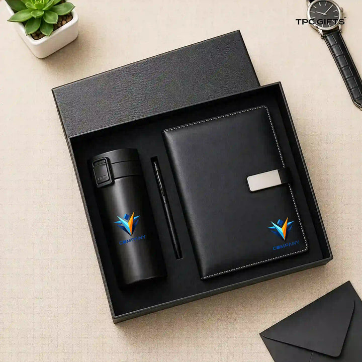 The Black Set – Personalised 3-in-1 Diary, Bottle &amp; Pen Gift Set