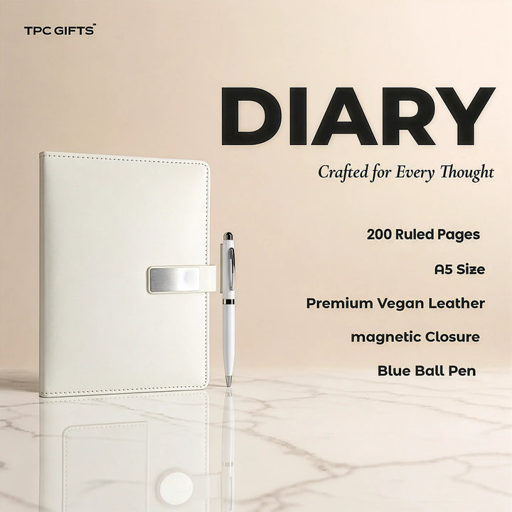 The White Set – Personalised 3-in-1 Diary, Tumbler &amp; Pen Gift Set