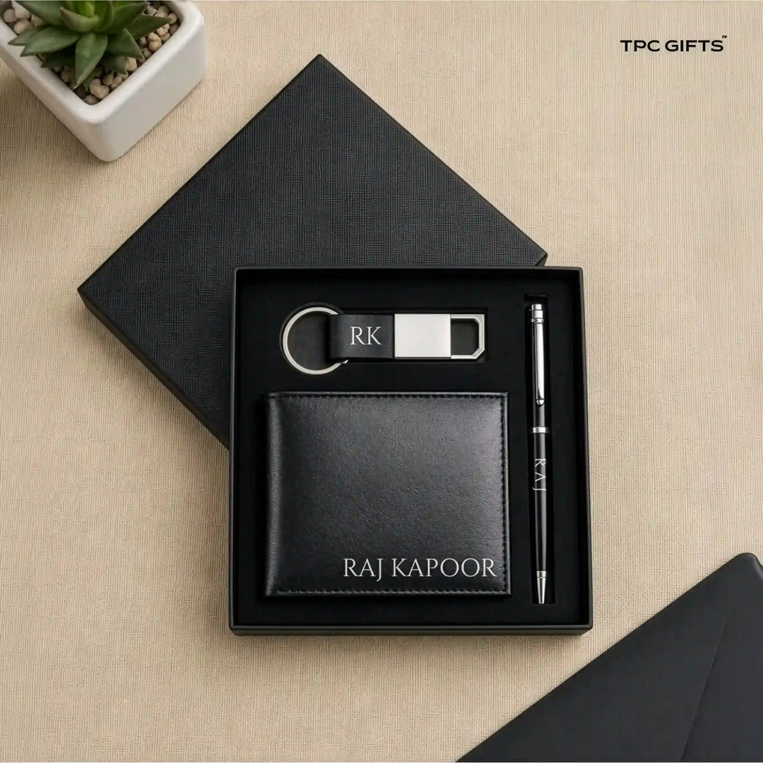 The Gentleman Set – Personalised Wallet, Keychain &amp; Pen Combo for Men