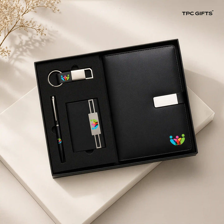 The Everyday Set – Personalised 4-in-1 Gift Set for Him (Engraved Diary, Pen, Card Holder &amp; Keychain)