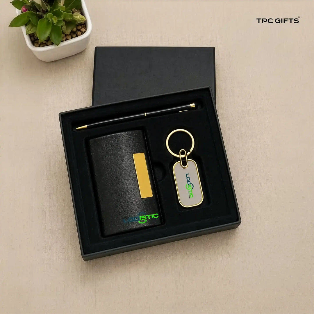 The Pocket Set – Personalised 3-in-1 Card Holder, Keychain &amp; Pen Gift Set