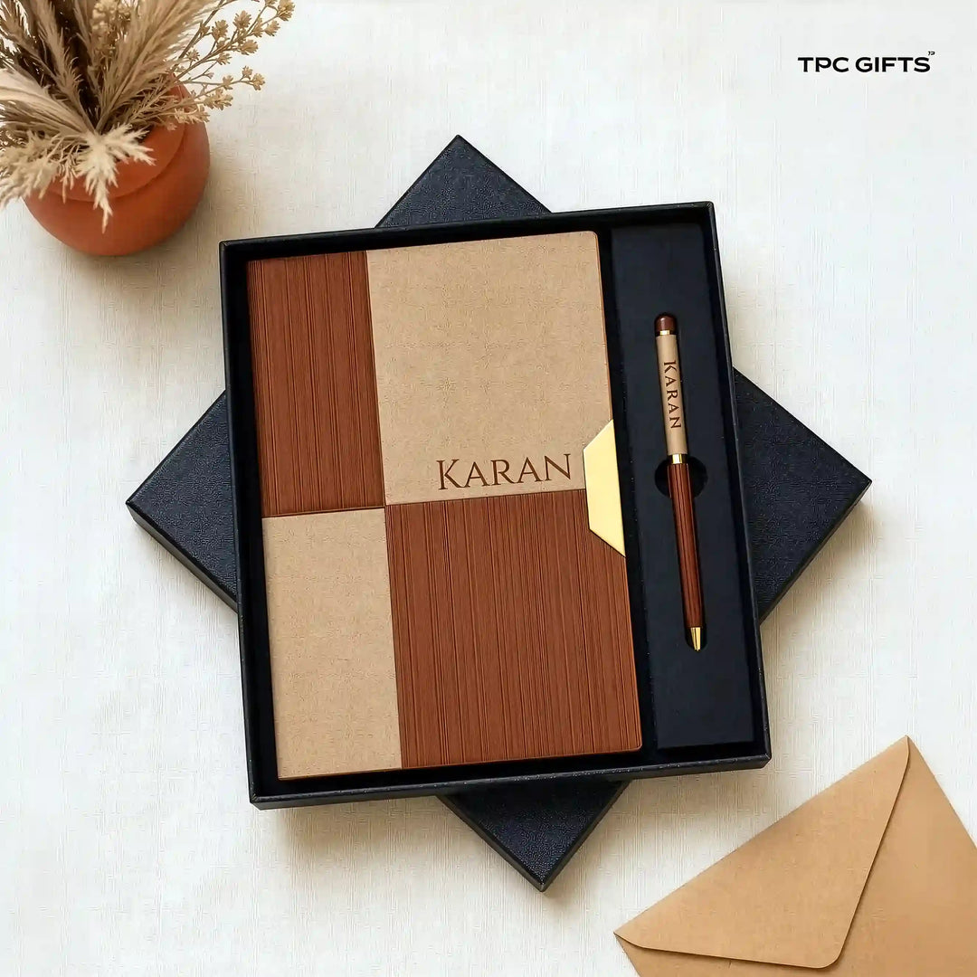 Personalized Dual-Tone Diary &amp; Pen Set - Brown
