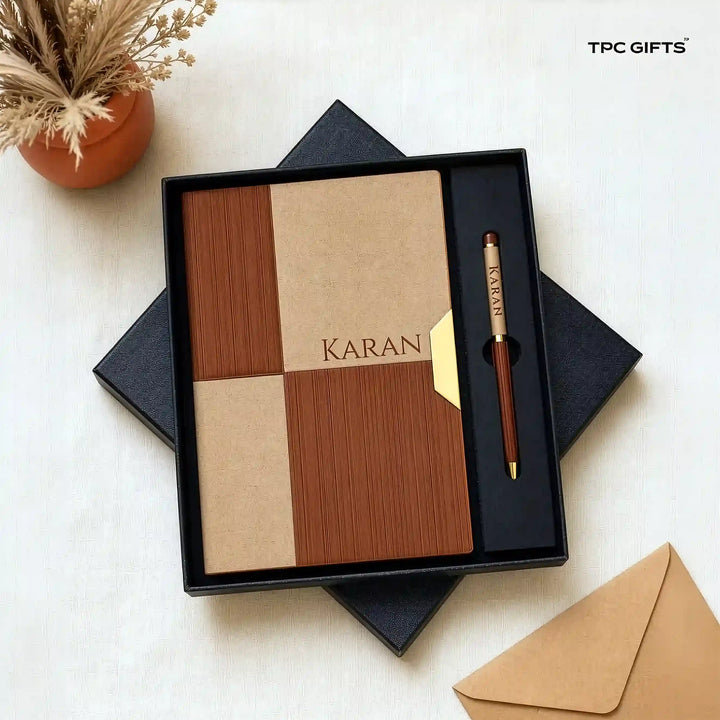 Personalized Dual-Tone Diary &amp; Pen Set - Brown
