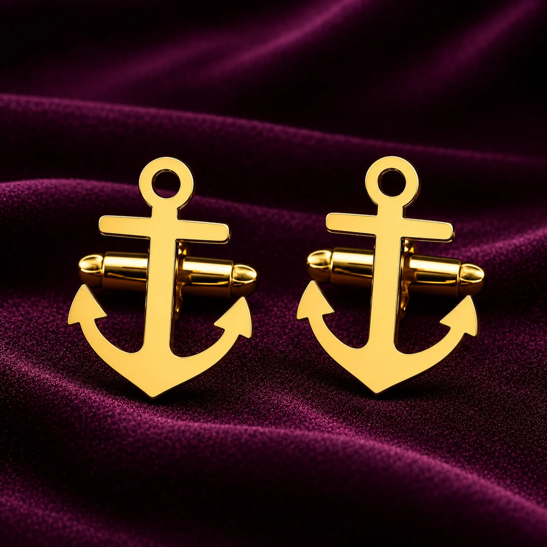 Anchor Cufflinks Gold – Nautical Cufflinks for Men in Mirror-Polished Brass | Set of 2 with Gift Box