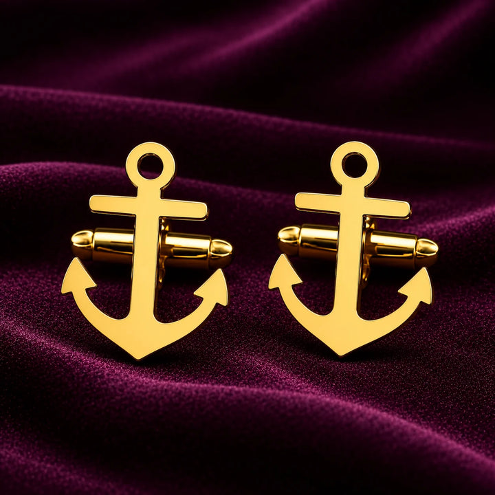 Anchor Cufflinks Gold – Nautical Cufflinks for Men in Mirror-Polished Brass | Set of 2 with Gift Box