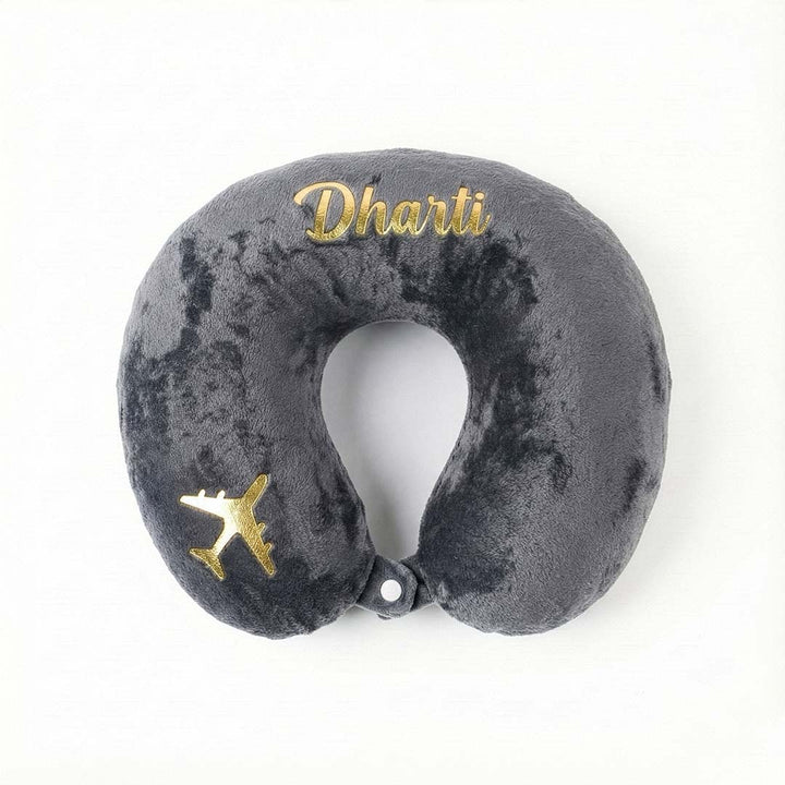 Gray neck pillow with &