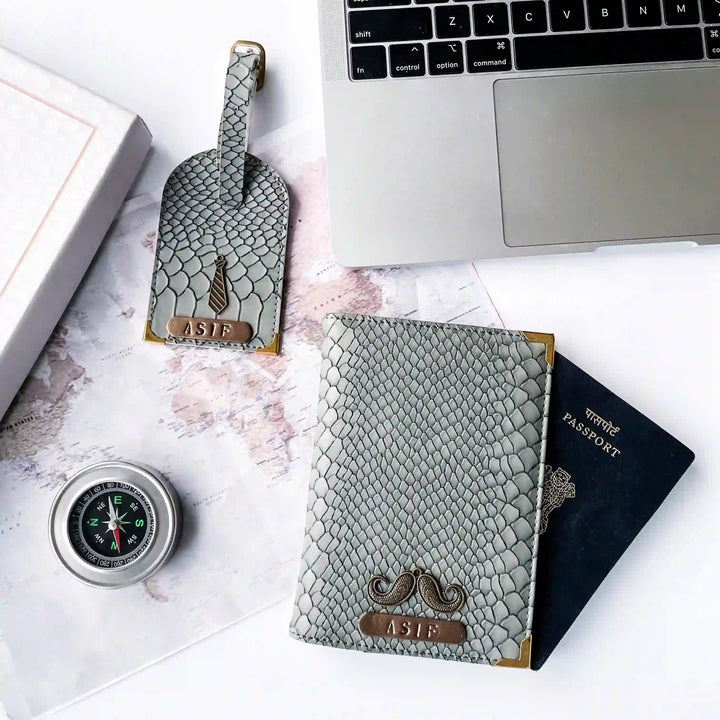 Grey Snake Texture Passport Cover &amp; Luggage Tag