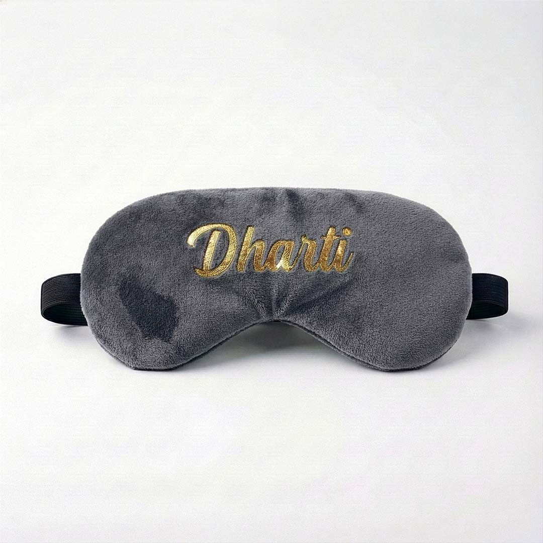 Gray travel sleep mask with &