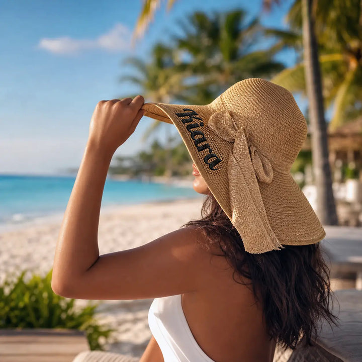 Sunkissed — Personalised Wide-Brim Straw Sun Hat with UPF50+ &amp; Name Embroidery