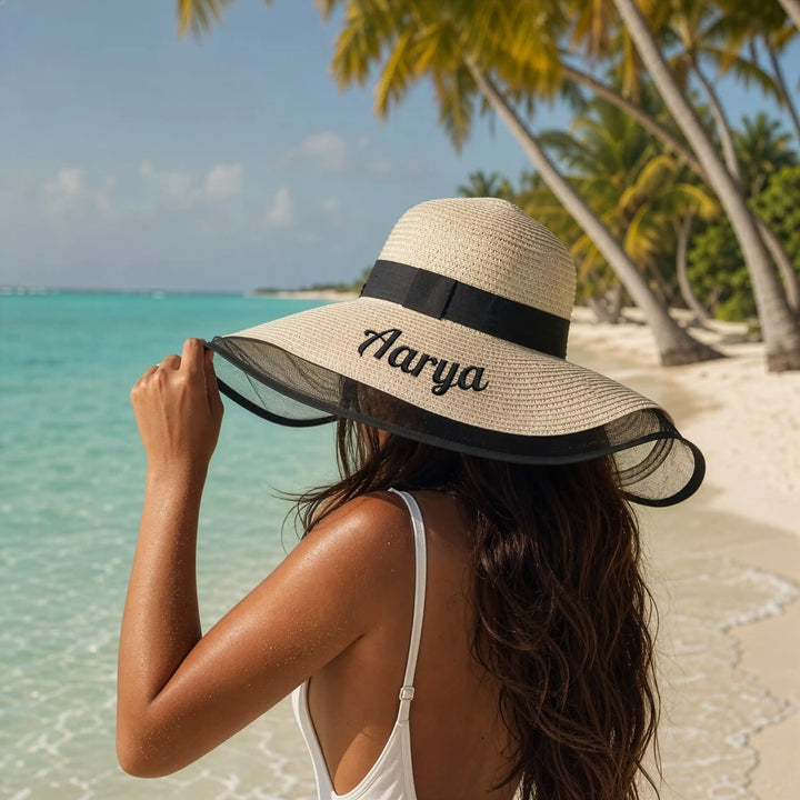 Noir Sands — Personalised Wide-Brim Straw Sun Hat