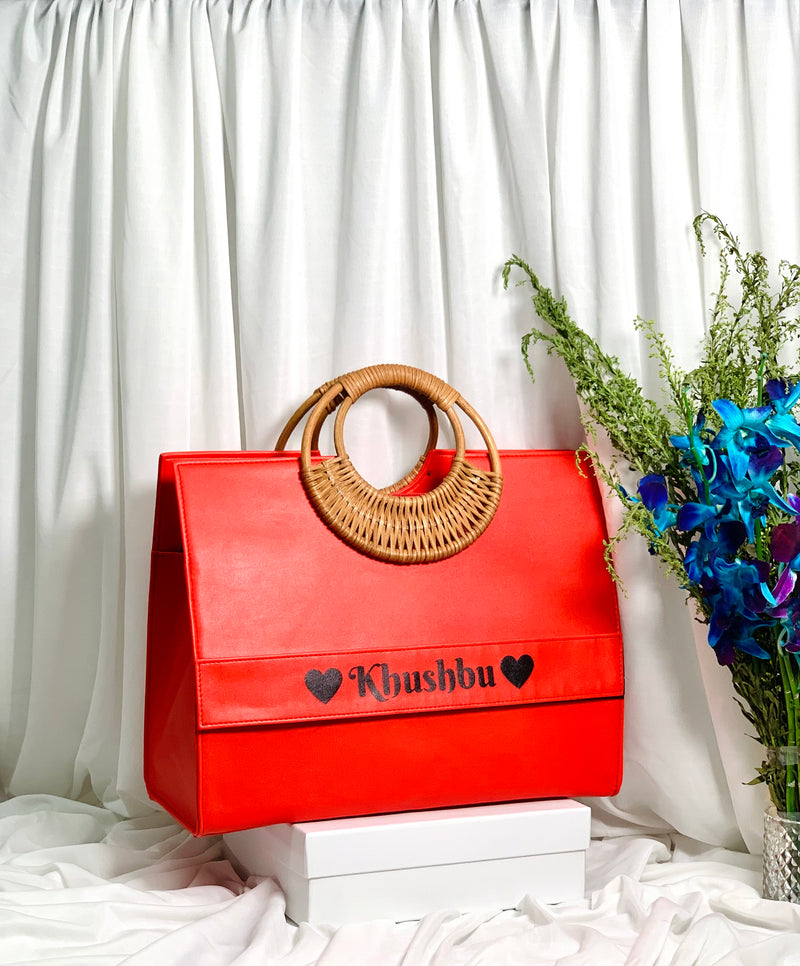 Red Customized Cane Handle Tote Bag