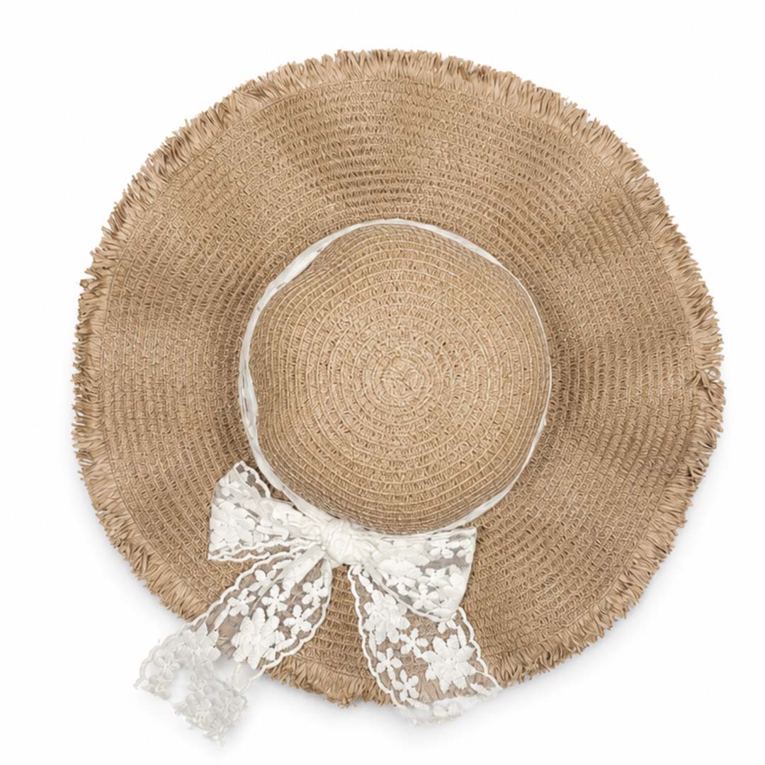 Lacelle — Personalised Lace Bow Straw Beach Hat