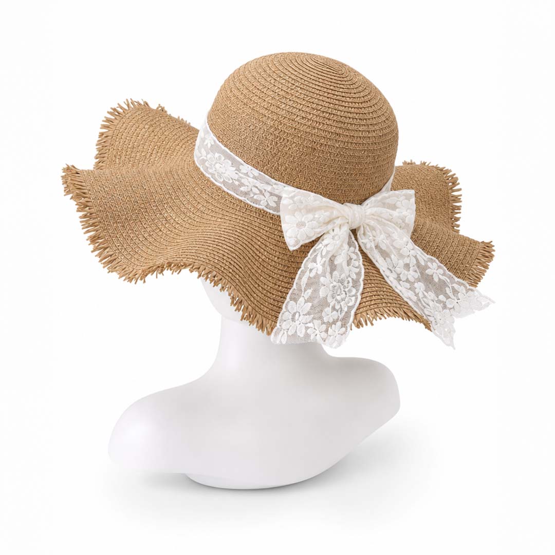Lacelle — Personalised Lace Bow Straw Beach Hat