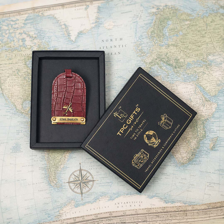 Dark Red Croco Luggage Tag