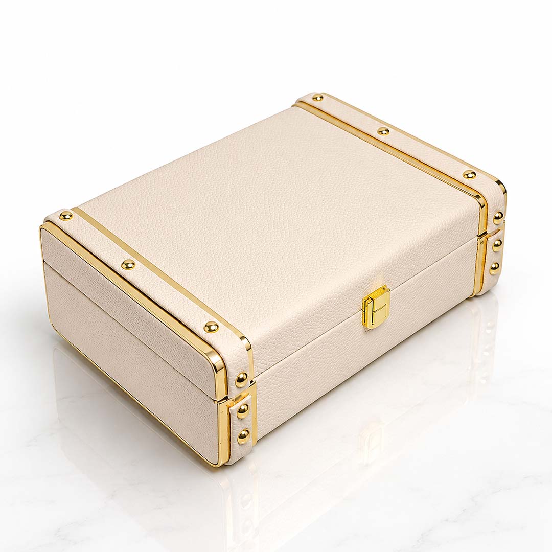 Personalised Pebbled Vegan Leather Trunk Box — White