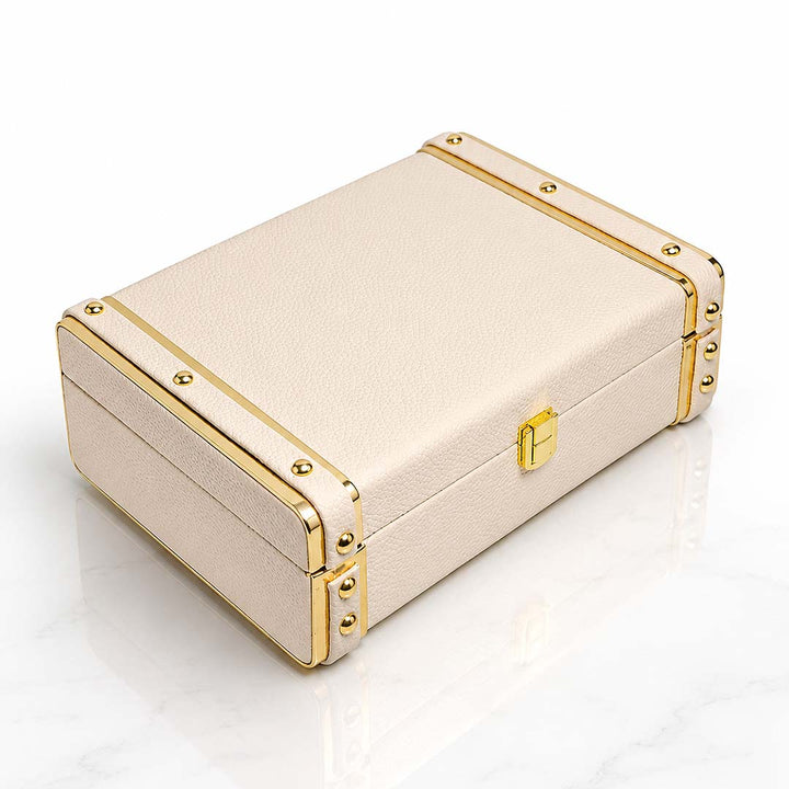 Personalised Pebbled Vegan Leather Trunk Box — White