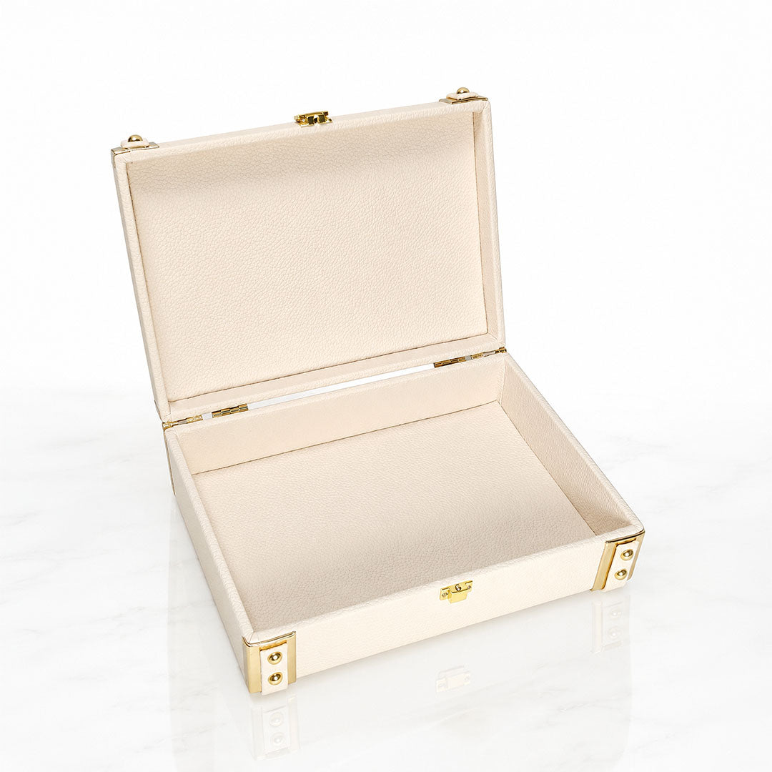 Personalised Pebbled Vegan Leather Trunk Box — White