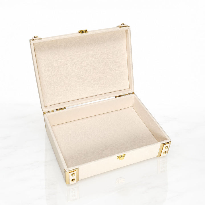 Personalised Pebbled Vegan Leather Trunk Box — White