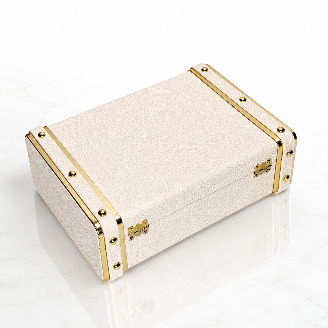 Personalised Pebbled Vegan Leather Trunk Box — White